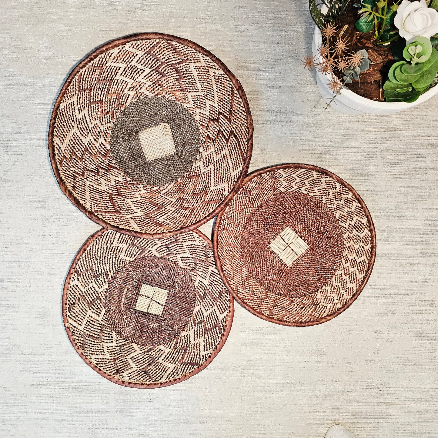 Set of 3 Handmade African Wall Baskets | Zimbabwe Baskets | Boho Wall Decor | 3A