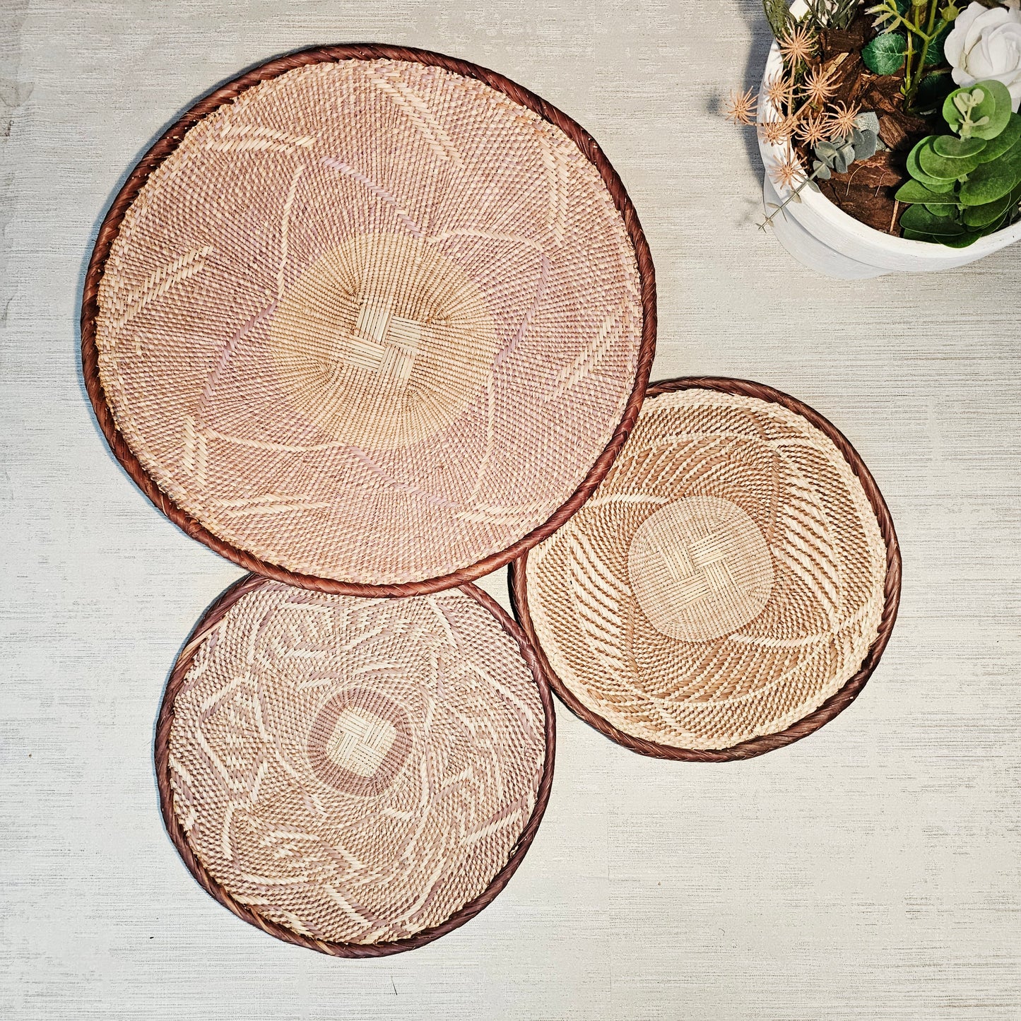 Set of 3 Handmade African Wall Baskets | Zimbabwe Baskets | Boho Wall Decor | 3A