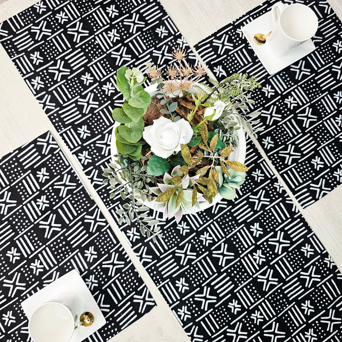 Table Runner and Set of 4 Placemats | 100% Cotton African Print Fabric