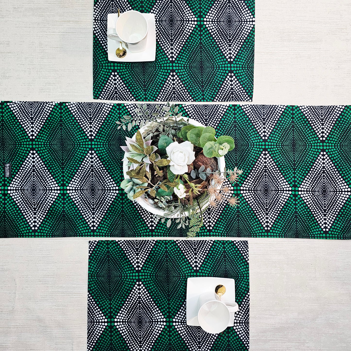 Table Runner and Set of 4 Placemats | 100% Cotton African Print Fabric