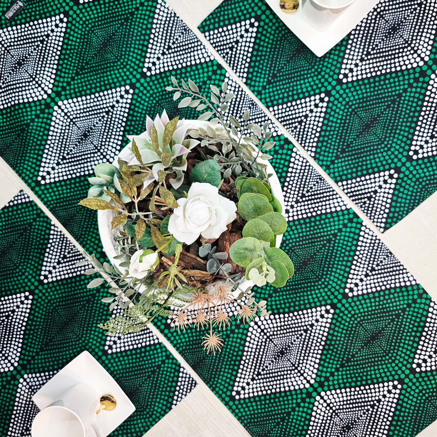 Table Runner and Set of 4 Placemats | 100% Cotton African Print Fabric