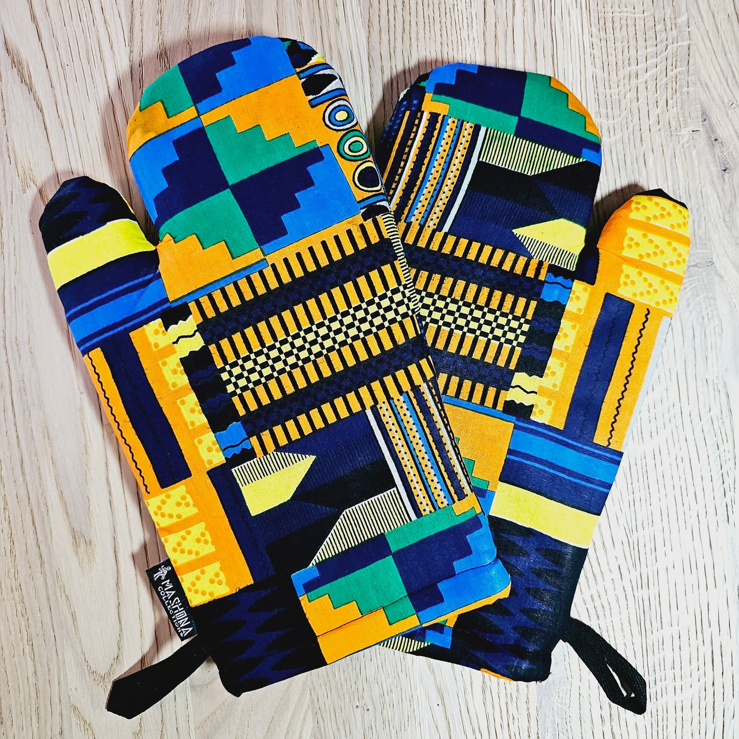 Set of 2 Oven Gloves Handmade "Kente" Bogolan Print Inspired African Print