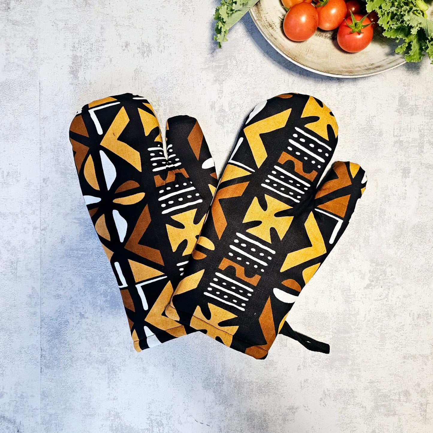 Set of 2 Oven Gloves Handmade "Mudcloth" Bogolan Print Inspired African Print