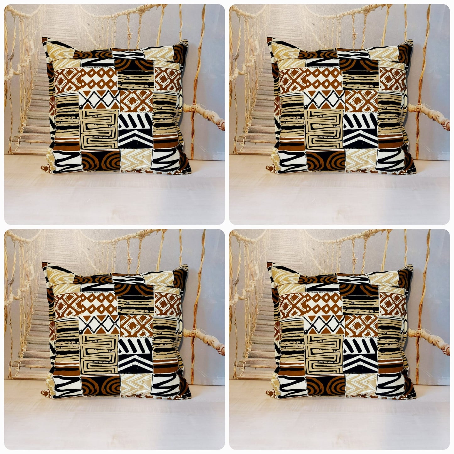 Set of 2 / 4 African Print | 40x40cm | Mudcloth Boho Cushion Cover 100% Cotton Wax Ankara Fabric