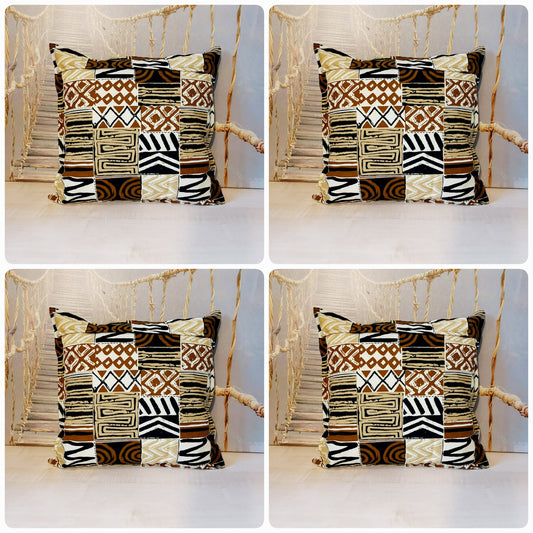 Set of 2 | 4 Cushion Covers | 40x40cm | 100% Cotton Wax Ankara Fabric