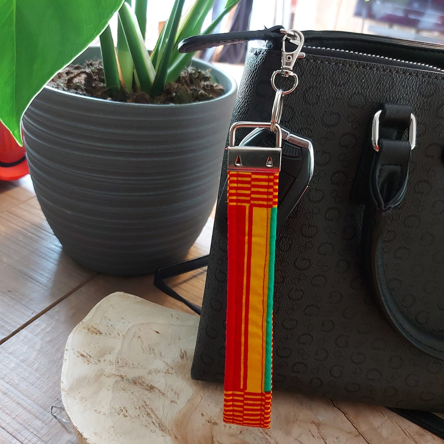 African Print and Leather Key Fob | Wristlet | Key Holder