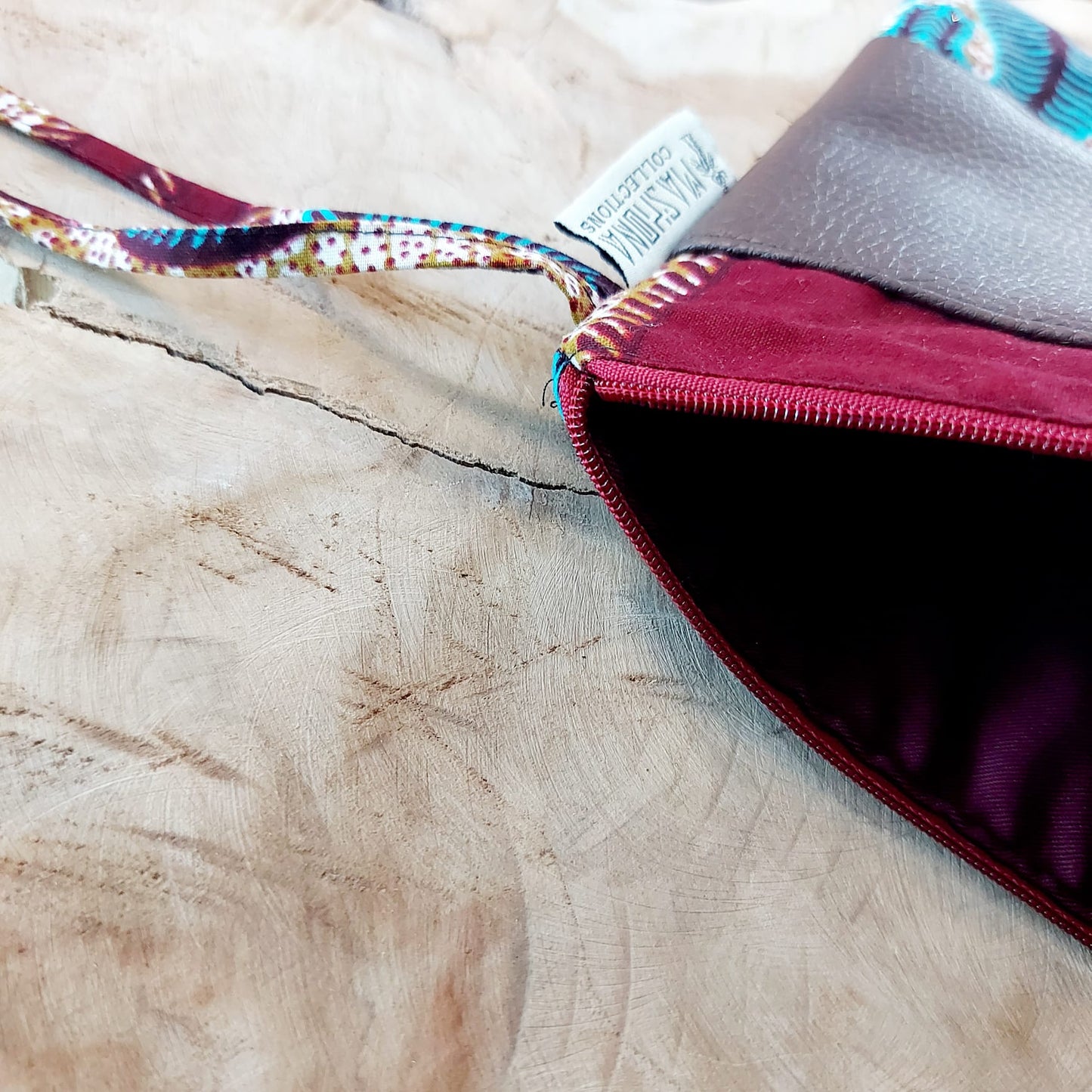 African Print Zipper Pouch | Make-up Bag | Pencil Case | Vegan Leather Detail