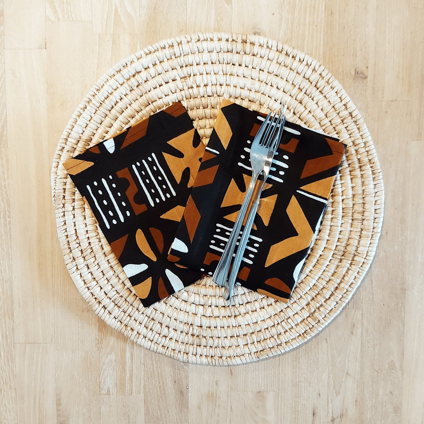Set van 2 zwarte mudcloth print, Ankara wax, 100% katoenen servetten