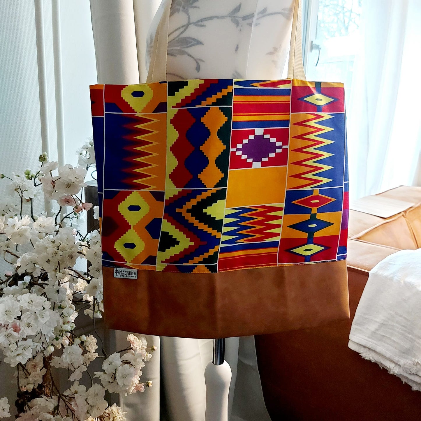 African Print Tote Bag/African Fashion Tote Bags, Eco Friendly Bags, Kitenge Fabric, Red Mosaic, Sustainable Clothing