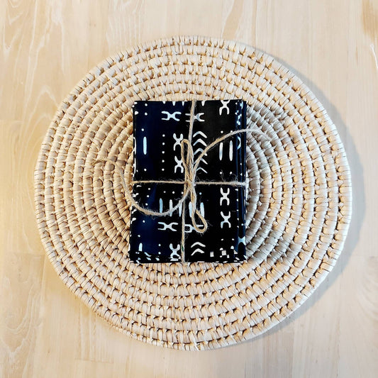 Set van 2 zwarte mudcloth print, Ankara wax, 100% katoenen servetten